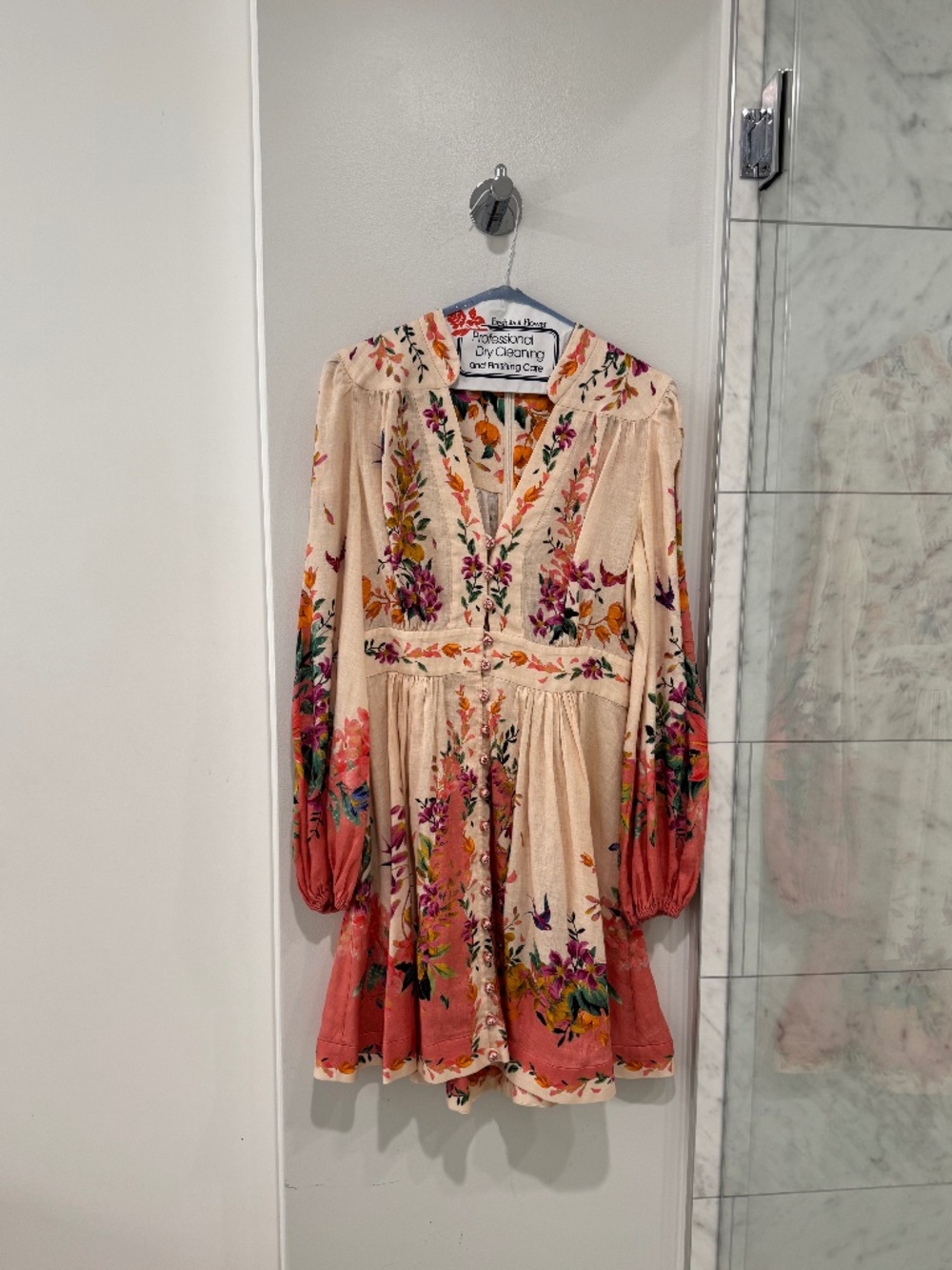 Zimmerman pink and off white multi color embroidered floral dress sz 1